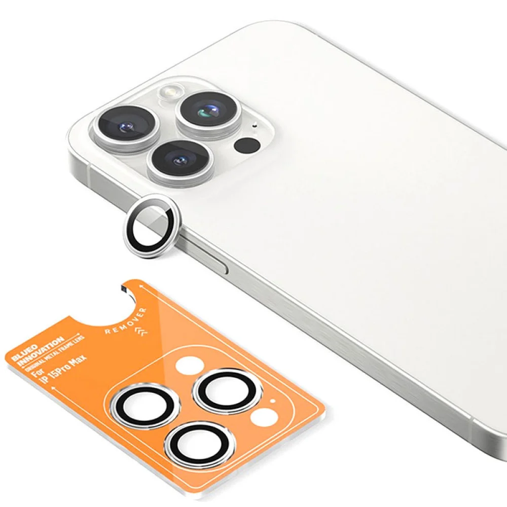Захисне скло BlueO Metal на камеру для Apple iPhone 16 Pro / 16 Pro Max / 15 Pro / 15 Pro Max Срібний / Silver